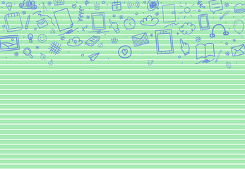 Back to school. Abstract line pattern with school supplies. Graphic stripe paper background. Striped abstract texture