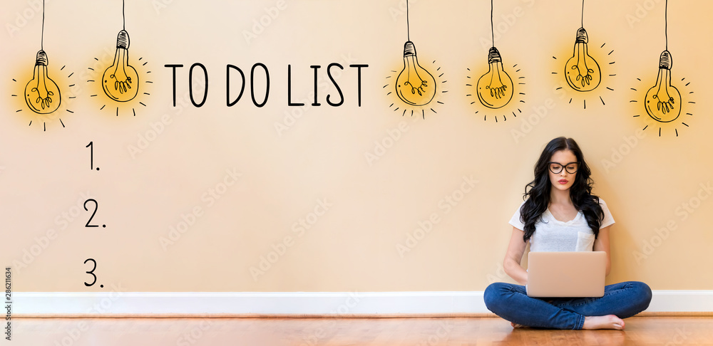 Poster to do list with young woman using a laptop computer