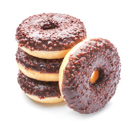 Sweet tasty donuts on white background