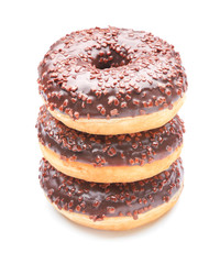 Sweet tasty donuts on white background
