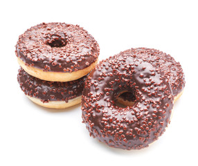 Sweet tasty donuts on white background