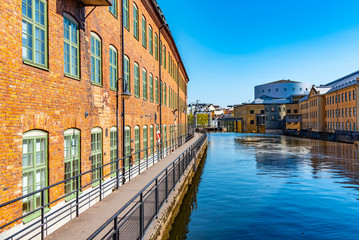 Industrial buildings of formerly prospering textile industry are being revitalized in Norrkoping,...