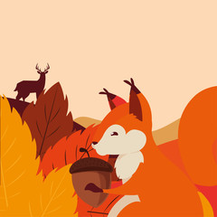 deer squirrel acorn happy autumn season flat design