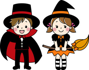 ハロウィンの仮装をした男の子と女の子