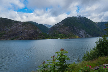 Mountain landscape and Akrafjord(Åkrafjorden), Norway. July 2019