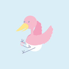 cute stork animal with diaper isolated icon