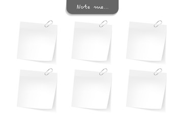 Set of different note papers on isolated white background.