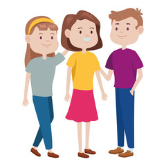 Teenagers friends smiling and greeting cartoons