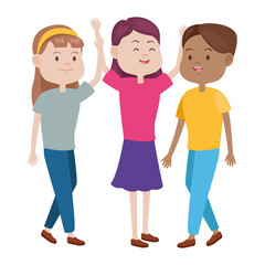 Teenagers friends smiling and greeting cartoons