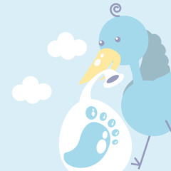 cute stork with diaper and footprint baby