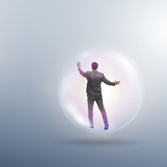 Businessman flying inside the bubble