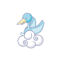 cute cloud nature with stork