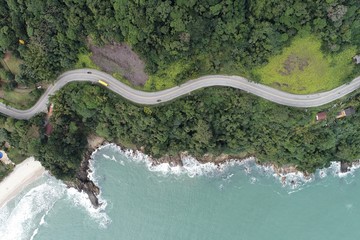 Aerial view of Br 101, Rio Santos Road, near Boiçucanga Beach, São Sebastião, North Coast of...