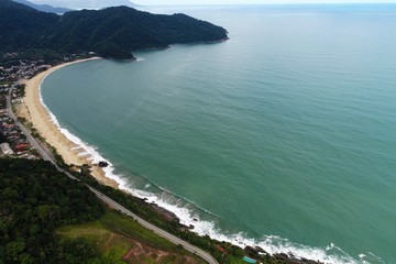 Aerial view of Maresias and Boiçucanga Beaches, Sao Sebastiao, North Coast of Sao Paulo, Brazil. Vacation Travel. Travel destination. Tropical scenery. Great landscape