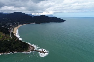 Aerial view of Maresias and Pauba Beaches, Sao Sebastiao, North Coast of Sao Paulo, Brazil. Vacation Travel. Travel destination. Tropical scenery. Great landscape