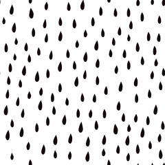 Black and white Hand drawn Seamless Pattern Of raindrops. Vector Texture of drops in Scandinavian style.