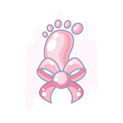 cute baby footprint with bow ribbon