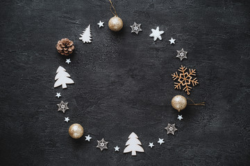 Christmas background, holidays greeting card ornament, festive decorations and embellishments flat lay with copy space