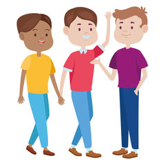 Teenagers friends smiling and greeting cartoons