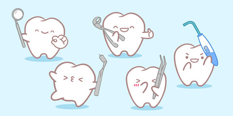 cute cartoon tooth with tool