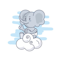 cute elephant baby animal and cloud