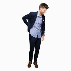 Young handsome bussines man Suffering of backache, touching back with hand, muscular pain