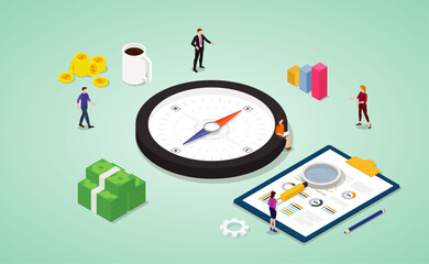 business direction team discussion on meeting with compass as symbol with isometric modern style © fatmawati
