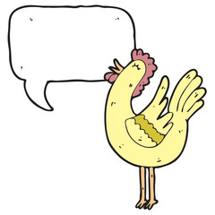 digitally drawn illustration chicken and speech bubbles design. hand drawing style