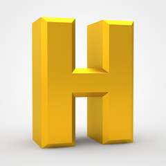 H gold alphabet word on white background illustration 3D rendering