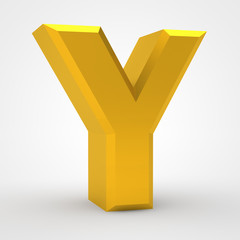 Y gold alphabet word on white background illustration 3D rendering