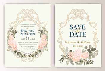 wedding invitation card with colourful floral and leaves.