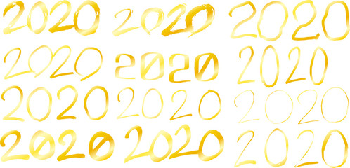 Handwritten Gold 2020 character illustration set