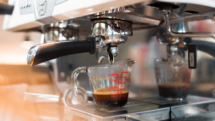 black coffee morning on coffee maker