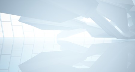 Abstract white interior with window. 3D illustration and rendering.