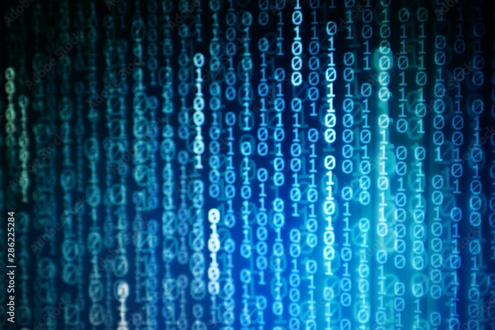 Poster raise of computation power. ai technology is taking over human workforce. binary code flowing upward