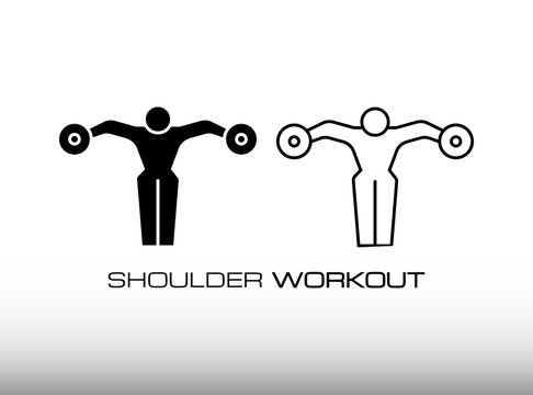 Set of Dumbbell Lateral Raise Workout in Fitness Center or Gym Image Icon Vector. This Icon Consist of Two Variation of Deltoid and Shoulder Workout for Muscle and Bigger.