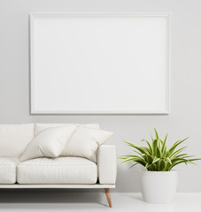 Mock up poster and white sofa in living room, illustration 3d rendering