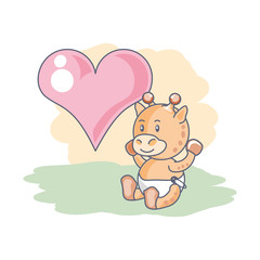 cute giraffe baby animal and heart love