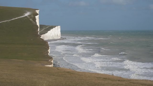 The white cliffs of the Seven Sisters on the coastline of England.