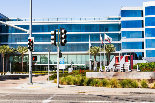 August 26, 2019 Santa Clara / CA / uSA - Marvell Technology Group operating headquarters in Silicon Valley; Marvell Technology Group is a semiconductor company