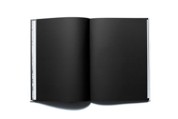 Empty Black pages open book on background