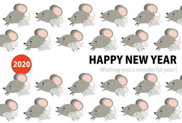 New Year's card of Parent-child herd of rats in 2020