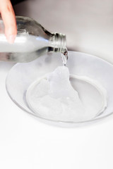 Cold water turn to ice in cold glass plate