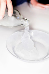Cold water turn to ice in cold glass plate