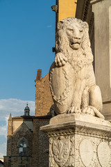 Obraz premium Statue de lion avec bouclier