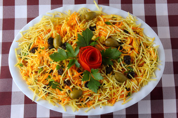 Salpicao is a typical Brazilian salad, made with shredded chicken, raisin, grated carrot, potato...