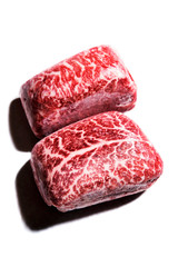 Fresh raw marble beef steak on plate for Japanese teppanyaki