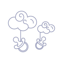 cute pacifier baby hanging in clouds