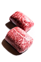 Fresh raw marble beef steak on plate for Japanese teppanyaki