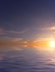 Soft sunset with cirrus clouds and bright sun over the Pacific Ocean.